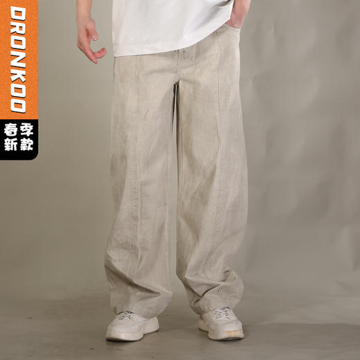 DRONKOO 2026 花色抽绳前中破骨满幅做旧斑驳中厚休闲长裤 商品图0