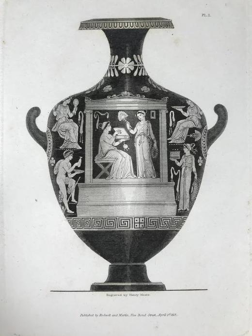 约19世纪中后期 亨利·恩格勒菲尔德古典希腊花瓶藏品图集 39页版画插图 皮脊精装16开 商品图13