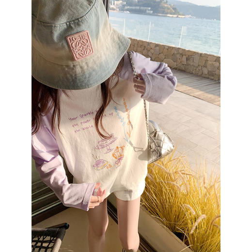 <曾小咸推荐>韩系拼色印花长袖t恤女上衣【预售3-15天发货】 商品图3
