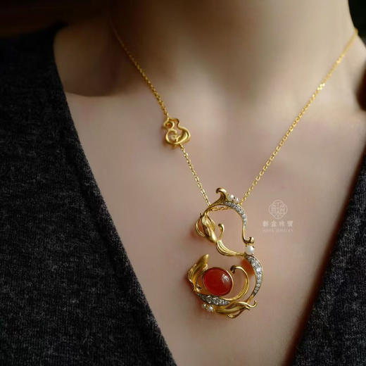 龢盒原创 精品原矿河湾料南红锦鲤吊坠胸针二用 商品图6