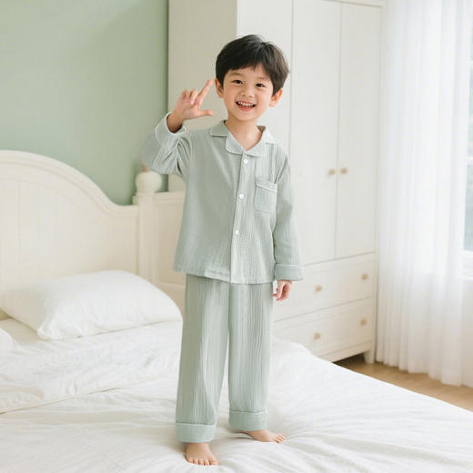【49.9元/件起】儿童春季双层棉纱布家居服透气男童女童印花纯色 商品图3