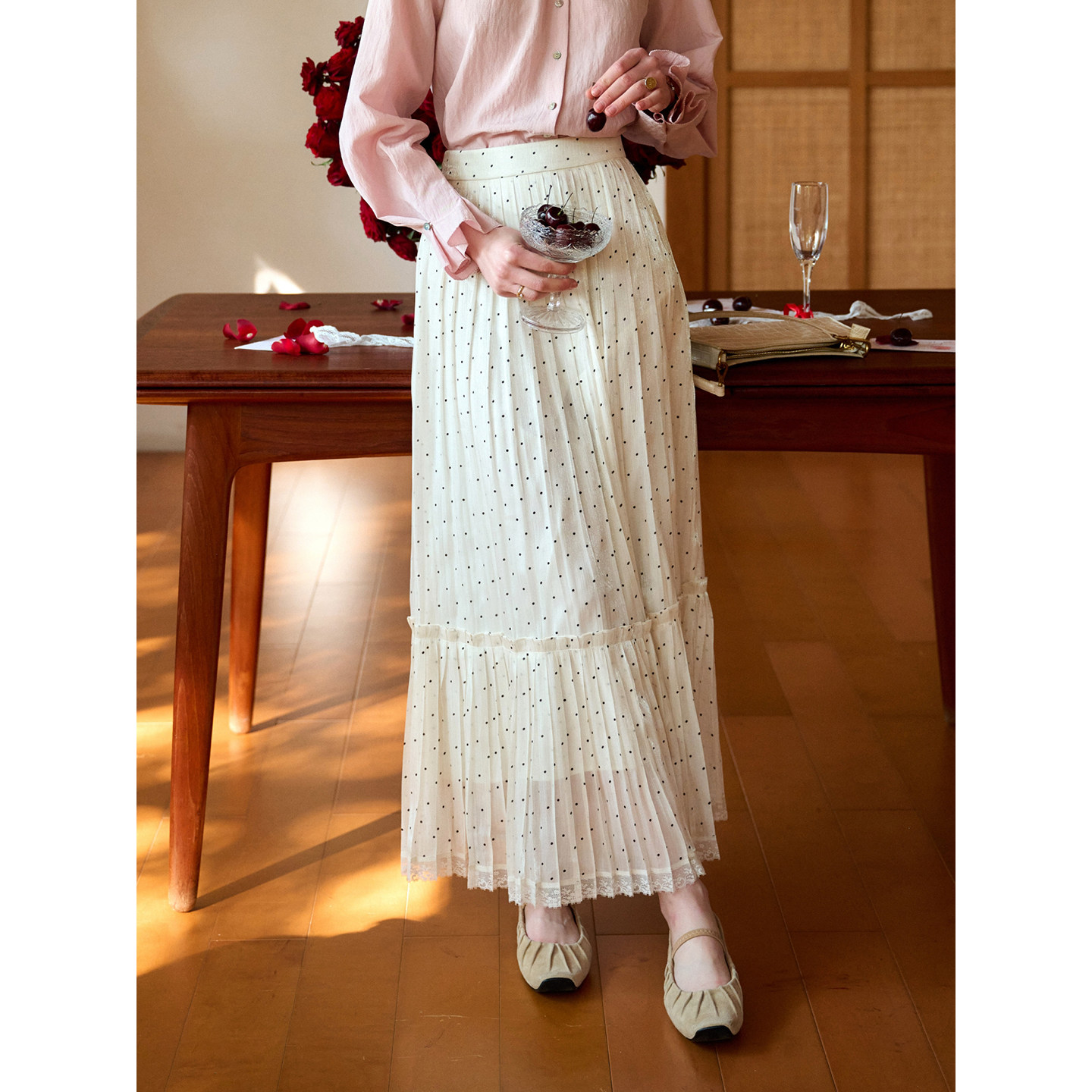 （小眠专属）SimpleRetro牛奶浓巧·法式复古细闪波点半身裙