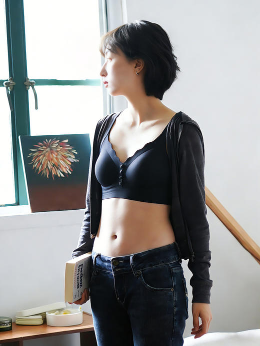 官网299！U家前扣无钢圈背心式可拆卸文胸女 果冻条软支撑无痕一片式前扣式内衣 商品图4