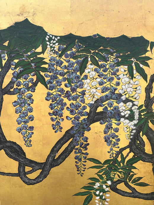 独角鹿西洋古董18世纪日本江户时代出品「金影藤辉」主题金地纸本设色六曲屏风 商品图8