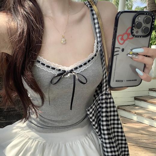 【夏季纯欲风❗️短款辣妹吊带】出街秒变“C位”，内搭外穿都绝美，绑带蝴蝶结荷叶边短款，露肚脐吊带背心上衣女L 商品图0