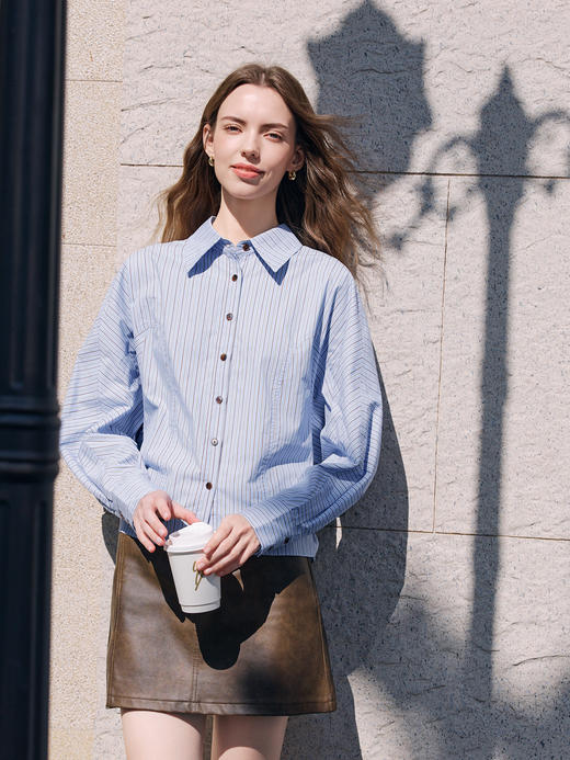 【百图lulu定制】【松弛感条纹衬衫】全棉  清爽 蓝色 条纹 腔调 蝙蝠衫 长袖衬衫 商品图6