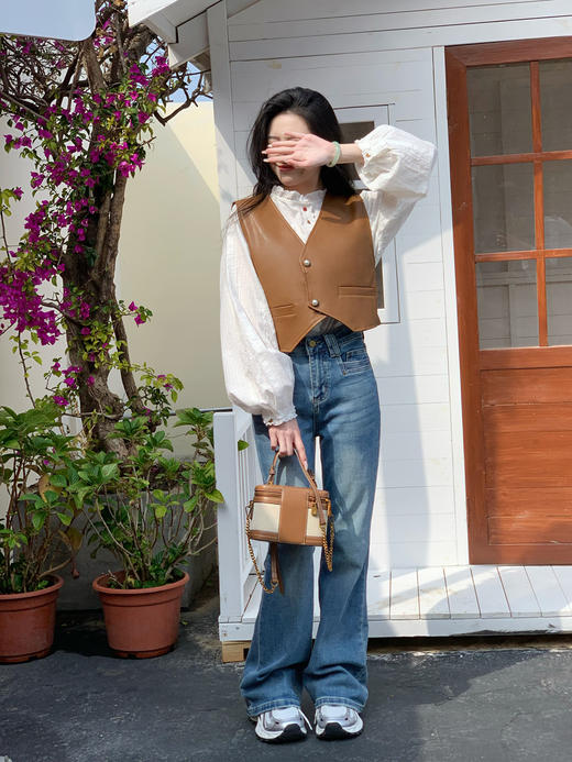 【百图lulu定制】【建模马甲】V领 珍珠扣 百搭 PU皮马甲 商品图4