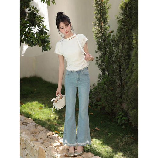 鹿向南「蓝调手记」蓝色高腰牛仔裤女春季韩系松弛感九分微喇裤 商品图2