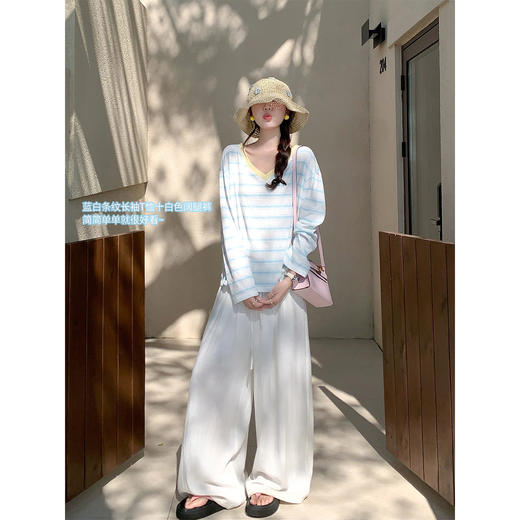 <曾小咸推荐>宽松防晒长袖t恤条纹上衣【预售3-15天发货】 商品图1
