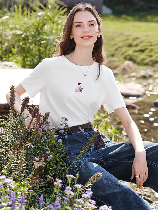 【百图lulu定制】 【泰迪T恤】 刺绣 可爱泰迪 减龄   显瘦 短袖T恤 商品图6