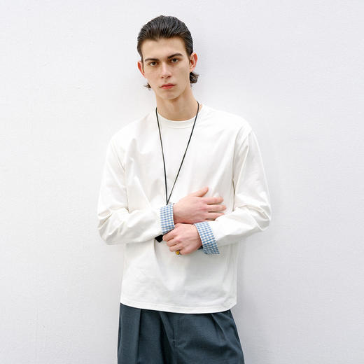 714street凉感防晒速干抗菌长袖2026春季潮牌格子拼接袖圆领T恤男 商品图0