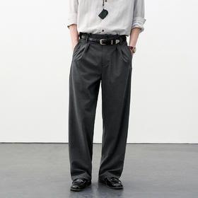 714street宽松双褶深灰条纹休闲西裤男2026春夏垂坠感老钱风裤子