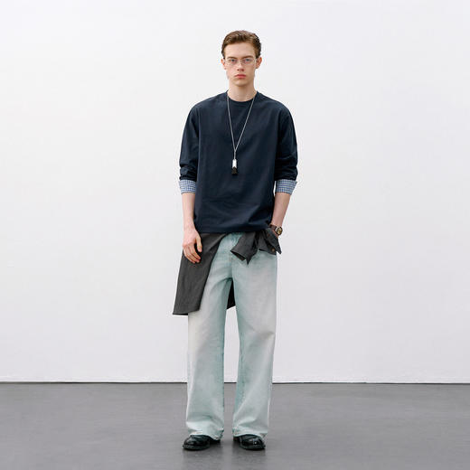 714street凉感防晒速干抗菌长袖2026春季潮牌格子拼接袖圆领T恤男 商品图3