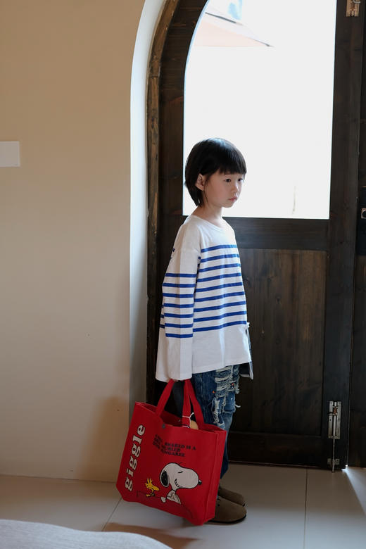 【小大人舒适圈】2026秋季新款日系儿童条纹竹节棉质针织企鹅贴布口袋长袖T恤 商品图0