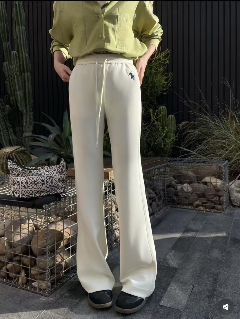 小拉夫重磅刺绣小马抽绳，松紧腰微喇叭女神裤