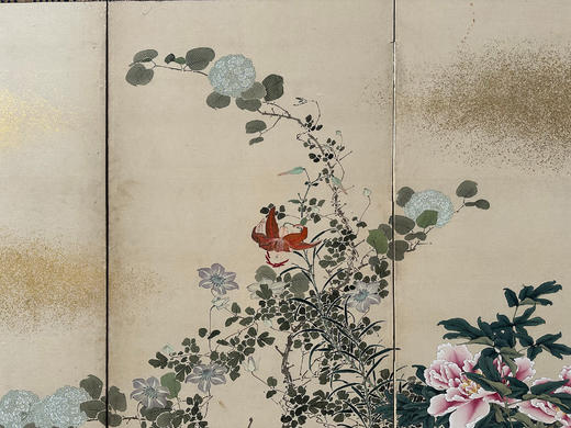 独角鹿西洋古董20世纪日本昭和时代艺术家签名出品「锦绣芳华」主题纸本设色六曲屏风 商品图3