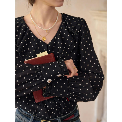 （小眠专属）SimpleRetro娜塔莉之梦 · 法式复古荷叶边波点衬衫 商品图3