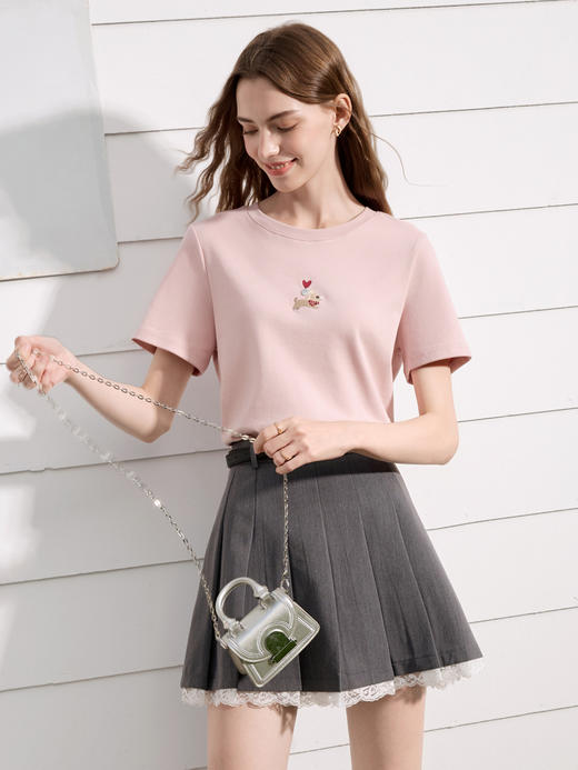 【百图lulu定制】【蕾丝少女半裙】【赠腰带】百褶裙 蕾丝边点缀 短裙 商品图6