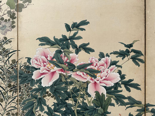 独角鹿西洋古董20世纪日本昭和时代艺术家签名出品「锦绣芳华」主题纸本设色六曲屏风 商品图7