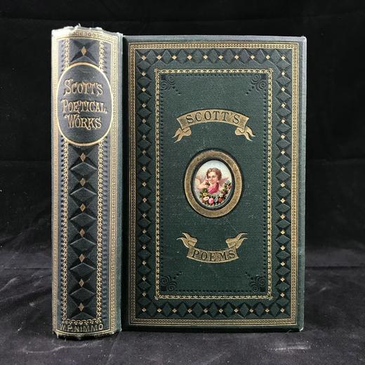 约19世纪后期 司各特诗集 配骑士群像版画插图 漆布精装64开 商品图0