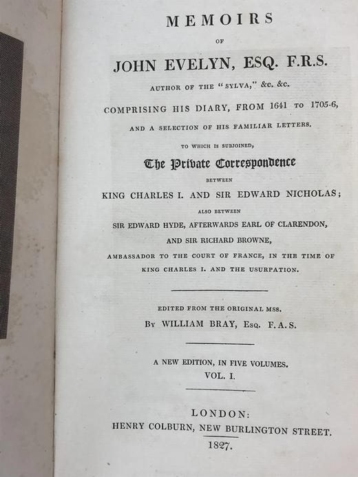 1827年 伊夫林回忆录与日记（全5卷）  配插图 真皮精装大32开 商品图2