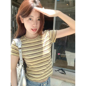 <曾小咸推荐>4.18现货秒杀 ！微信超特价！韩系条纹短袖t恤 日常109.99 立减50 秒杀59.99！！
