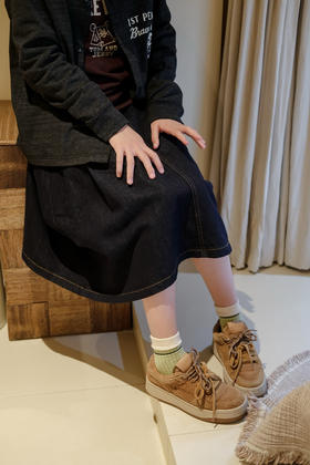 2026春原创女童亲子不褪色牛仔A字高腰百搭深蓝中长百褶半裙