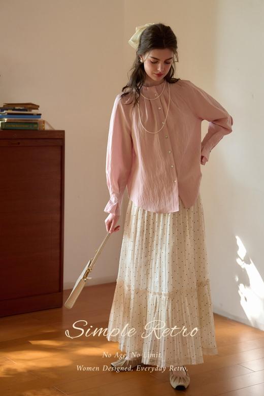 （小眠专属）SimpleRetro蔷薇梦境·法式天丝亚麻立领粉色衬衫 商品图5