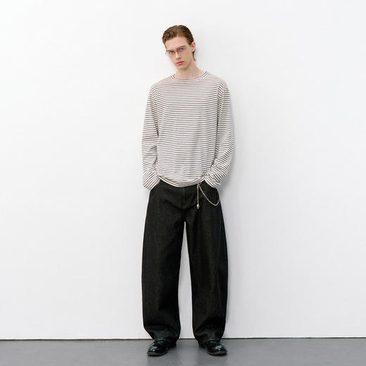 714street原生棉籽壳条纹长袖 2026春季合身正肩圆领T恤男女同款 商品图3