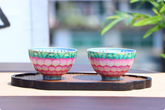 青花心经梦莲鸡心杯