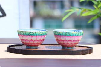 青花心经梦莲鸡心杯 商品图0