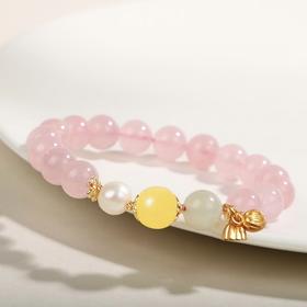 香花芙蓉 天然粉水晶珍珠蜜蜡精品手串