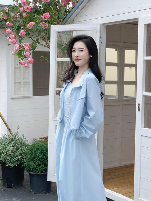 【百图lulu定制】【海盐两件套连衣裙】短款防晒外套  条纹 背带连衣裙 两件套 商品图3