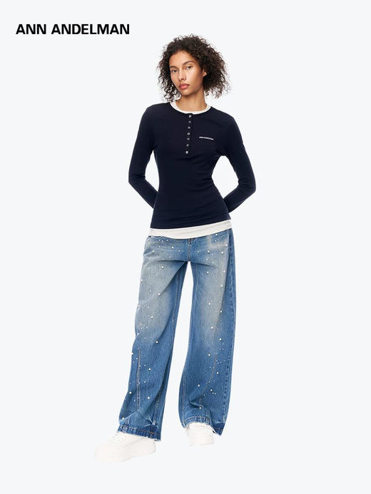 ANN ANDELMA*N天丝羊毛假两件拼色打底衫 商品图1