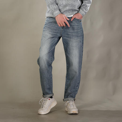 DRONKOO 2026 正常腰左袋右后袋蓝绿棕绣线字母薄牛仔长裤 商品图1