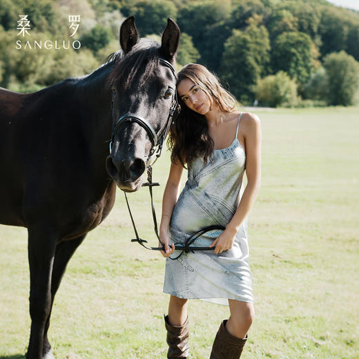 颠覆丹宁』桑罗免穿文胸吊带裙桑蚕丝复古牛仔印花女睡裙 商品图1