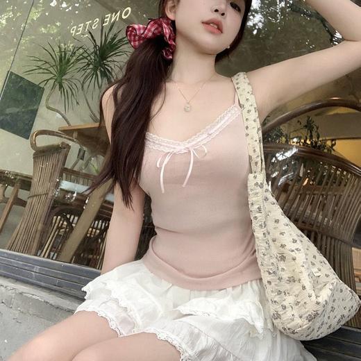 【夏季纯欲风❗️短款辣妹吊带】出街秒变“C位”，内搭外穿都绝美，绑带蝴蝶结荷叶边短款，露肚脐吊带背心上衣女L 商品图2
