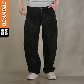 DRONKOO 2026 抽绳满幅刷漆印花两侧袋盖轻工装中厚工装长裤