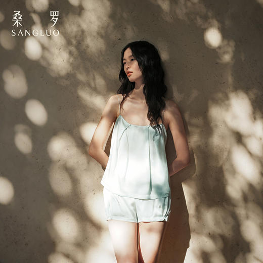 清冷氛围』桑罗吊带短裤睡衣套装桑蚕丝女家居服可外穿 商品图0