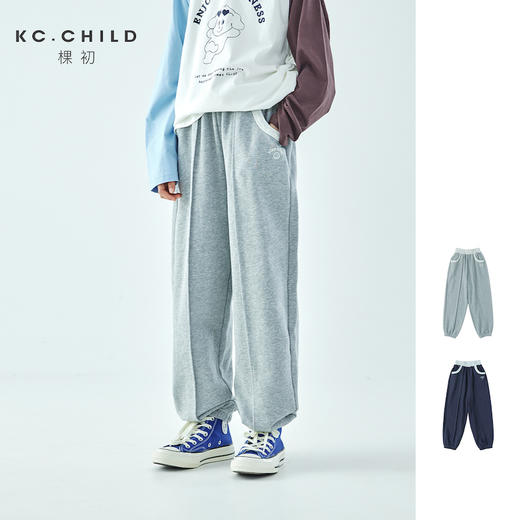 棵初2026年春季新款亲子中大女童经典撞色休闲卫裤纯棉宽松束脚裤 商品图0