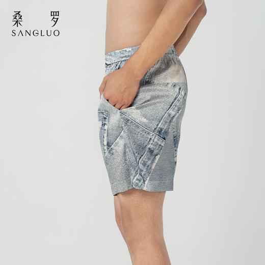 颠覆丹宁』桑罗复古牛仔印花短裤桑蚕丝男女同穿2026新款 商品图4