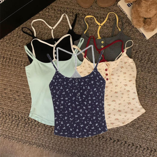 【又纯又欲❗️假两件碎花吊带】出街秒变“C位”超美🔥外穿显瘦夏季背心女，性感辣妹修身带胸垫上衣L 商品图1