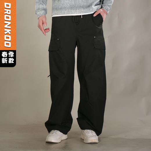 DRONKOO 2026 抽绳松紧腰两侧大袋盖膝盖捏褶中厚工装长裤 商品图0