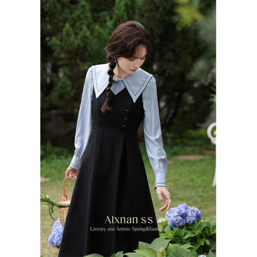 鹿向南「离岛弥音」黑色法式显瘦收腰连衣裙女2026春休闲气质长裙 商品图4