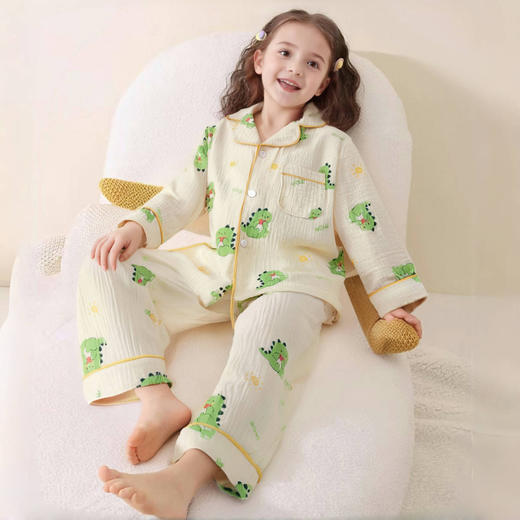 【49.9元/件起】儿童春季双层棉纱布家居服透气男童女童印花纯色 商品图2