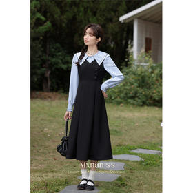 鹿向南「离岛弥音」黑色法式显瘦收腰连衣裙女2026春休闲气质长裙