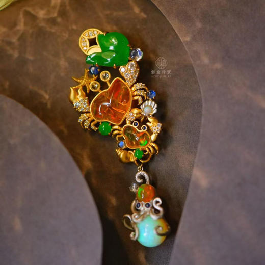 龢盒原创 18k金镶幻彩欧珀招财蟹海鲜吊坠（可拆） 商品图0