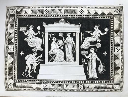 约19世纪中后期 亨利·恩格勒菲尔德古典希腊花瓶藏品图集 39页版画插图 皮脊精装16开 商品图11