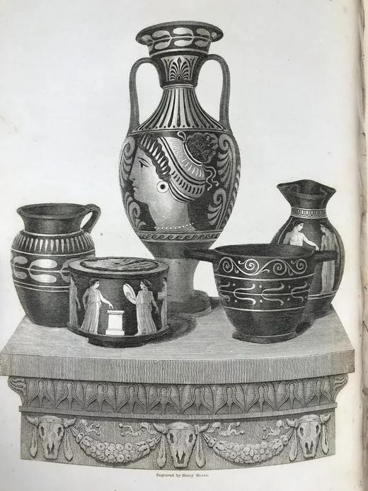 约19世纪中后期 亨利·恩格勒菲尔德古典希腊花瓶藏品图集 39页版画插图 皮脊精装16开 商品图4