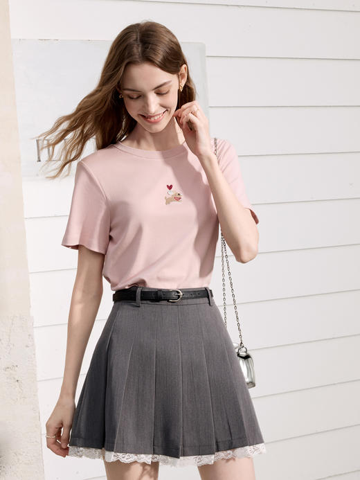 【百图lulu定制】【蕾丝少女半裙】【赠腰带】百褶裙 蕾丝边点缀 短裙 商品图7